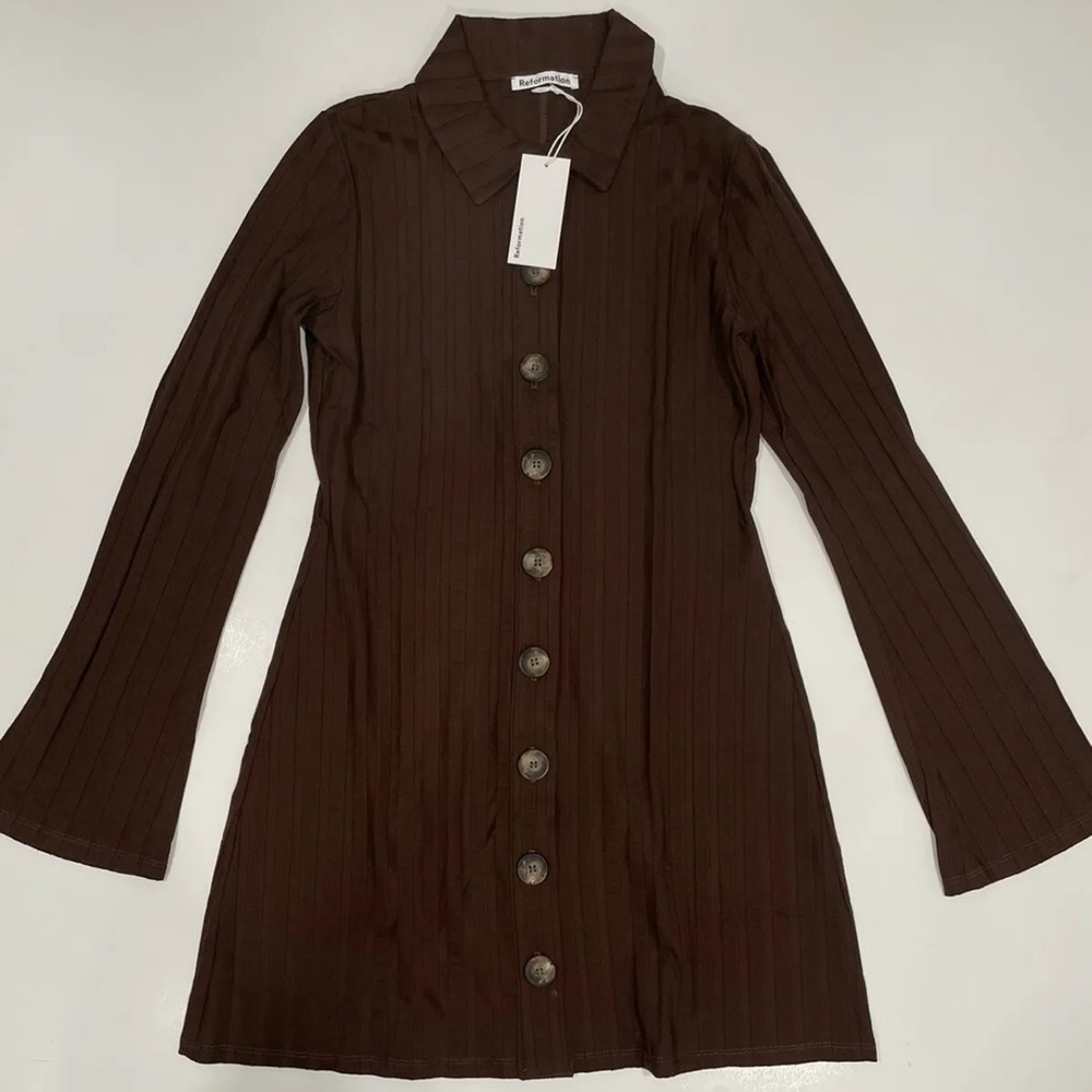 Reformation Benton Knit Dress Medium In Cafe